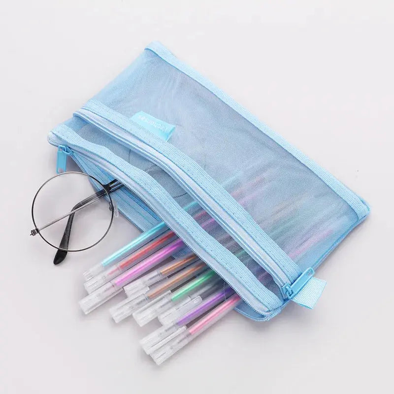 Simple Transparent Double Mesh Pencil Case | Office & School Supplies | Go Clear Bag