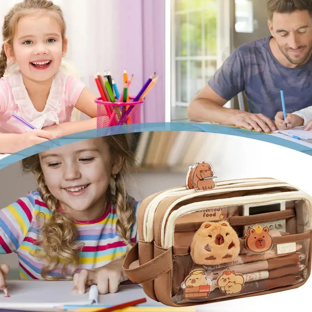 Clear Pencil Case with Cute Capybara Plush | Go Clear Bag