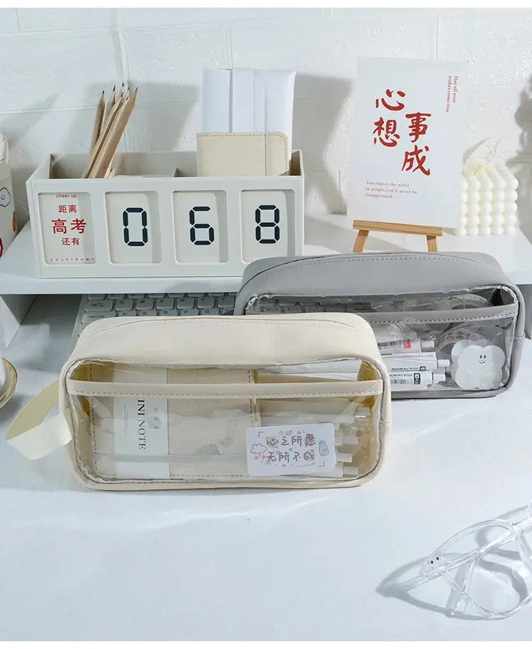 Transparent Pencil Case | Korean Stationery Large Capacity | Go Clear Bag