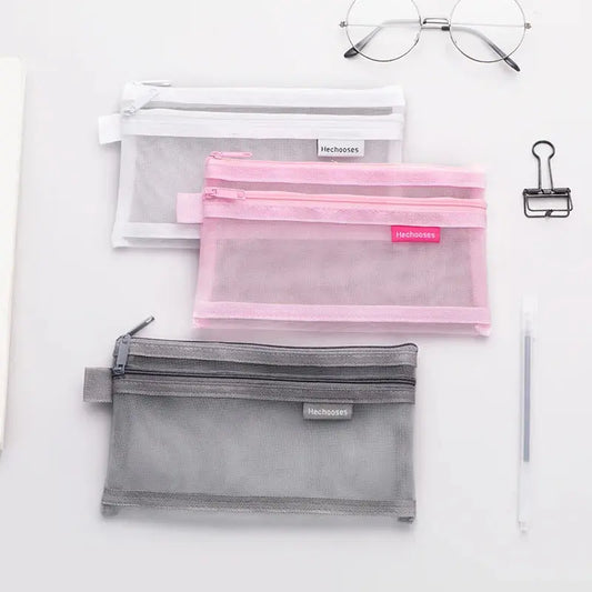 Simple Transparent Double Mesh Pencil Case | Office & School Supplies | Go Clear Bag