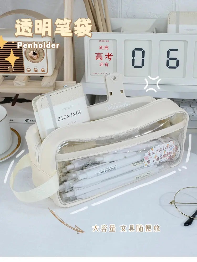 Transparent Pencil Case | Korean Stationery Large Capacity | Go Clear Bag